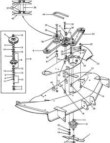 Spindles, Pulleys And Blades Diagram and Parts List for 392 190100 Cub Cadet Lawn Tractor
